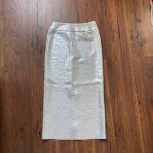Zara Midi Faux Leather Silver Skirt Back Slit XS NWOT